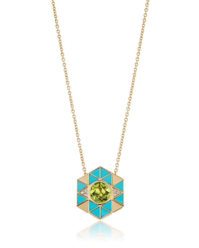 Evil Eye Pendant Necklace with Turquoise and Peridot